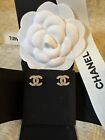 CHANEL  All Crystal Classic CC Logo Earrings Gold Tone with Box