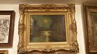 Antique American Hudson River School Landscape Painting Framed canvas rip, AS IS