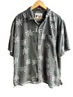 Vintage Silk Grey Palm trees Hawaiian Camp Shirt Size XL