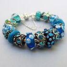 Authentic Pandora Bracelet With European Style Turquoise Teal Murano Glass Beads