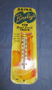Beautiful Vintage 1940's BIRELEY'S ORANGE SODA Thermometer Tin Sign OMG ~ WOW!