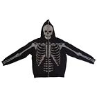 Y2K Skeleton Full Zip up Hoodie Unisex Rhinestone Skull Graphic Print Sweats