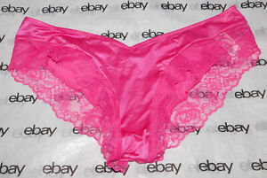 NEW Victoria's Secret Very Sexy Cheeky Panty Solid Hot Pink Satin Lace XL VS