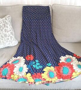 LuLaRoe Maxi Skirt L Maxi Long Unlined Pull On Navy With Flowers