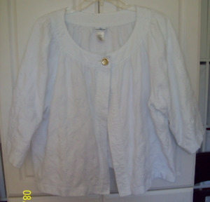 Size 2X Jaclyn Smith WHITE Swing Jacket 3/4 Sleeves - Bust 52