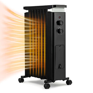1500W Oil Filled Radiator Heater Electric Space Heater w/ 3 Heat Settings Black
