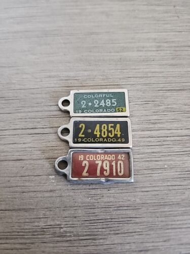 1942 1949 1952 COLORADO DAV Miniature License Plate Tags Keychain Vintage Lot