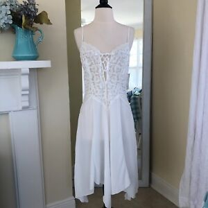 White Lace Up Chemise Nightgown Large Handkerchief Hem NWT Sexy Coquette Girly