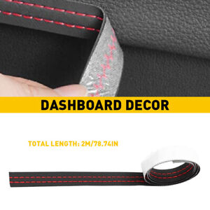 2M PU Leather Dashboard Decor Red Strip Sticker Moulding Line Trim Accessories (For: More than one vehicle)