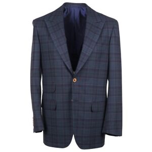 Sartorio Napoli by Kiton Green-Navy Plaid Wool Peak Lapel Suit 42R (Eu 52) NWT