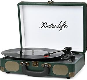 Vinyl Record Player Bluetooth 3-Speed Suitcase Portable Belt-Driven Record NEW