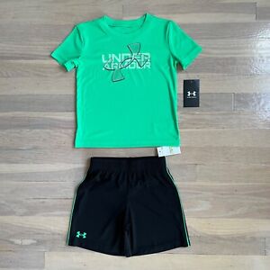 Boys green under armour logo matching set size 4T nwt