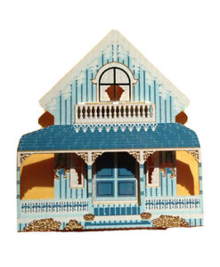 1995 SHELIA'S BLUE COTTAGE VICTORIAN HOUSE CHRISTMAS ORNAMENT, FIRST EDITION, SC