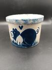 Small Vintage Sponged Stoneware Pot With Pig Decoration