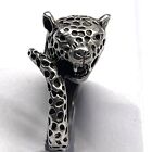 Sterling Silver 925 Signed Cheetah Leopard Jaguar Size 5 Big Cat Teeth Growl