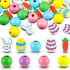 160 Pieces Easter Wood Beads for Craft 16Mm Colorful round Wooden Beads Bunny Eg