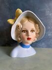 New ListingVINTAGE LADY HEAD VASE LARGE INARCO GHOST GIRL IN PALE BLUE W/ YELLOW BOW 7”