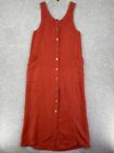 Vintage Click Dress Womens Small Orange Linen Sleeveless Tank Pockets Button-Up