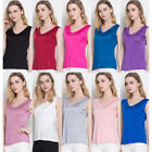 Womens 100% Mulberry Silk Knitted Tank Tops V Neck Sleeveless Blouse T Shirts