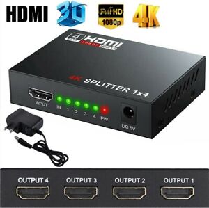 HD 4K 4 Port HDMI Splitter 1x4 Repeater Amplifier 1080P 3D Hub 1 In 4 Out