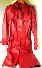Vintage B&R Long Red Genuine Leather Jacket Trench Coat Belted Women's Size 14