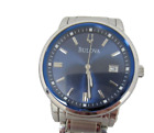 Bulova Men's Highbridge Blue Dial Stainless Steel Silver 40mm Watch 96B160