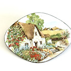 Vintage Enameled English Cottage Countryside Floral Scenic Ladies Brooch Pin