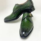 Handmade men green crocodile shoes, leather monk strap office shoes for mens