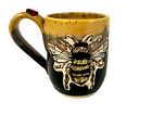 Art Pottery Coffee Mug Bee w/Ladybug Yellow Brown Handmade Signed Mackey Creek