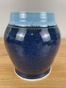 New ListingAudrey McKeon Pottery Vase Blue Signed 5 Inches Vintage 1999 Carved Rim