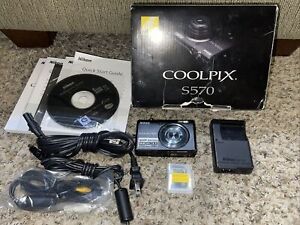 New ListingNikon COOLPIX S570 12MP Digital Camera Black 5x Zoom Tested w/ Box & Extras