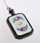 STUNNING! Antique *STERLING ENAMEL GUILLOCHE*  Dbl Sided PERFUME BOTTLE Necklace