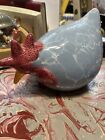 New ListingCBK Ltd Ceramic Light Blue And Red Marbled Rooster Chicken Hen Figurine Vintage