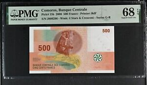 Comoros 500 Francs 2006 P 15 b Superb Gem UNC PMG 68 EPQ TOP POP