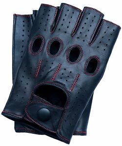 Riparo Men's Fingerless Half Finger Driving Motorcycle Gloves - Black/Red Thread