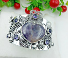 925 Sterling Silver Amethyst &Amethyst Gemstone Handmade Jewelry Cuff Bracelet