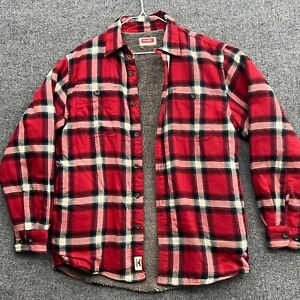 Wrangler Men's Small Sherpa Fleece Lined Jacket Button Up Red Plaid Flannel