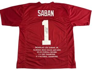 New ListingAlabama Nick Saban Hand Signed Autographed Red STAT Jersey JSA COA