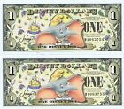 WDW 2 CONSECUTIVE 2005 D $1 Disney Dollars Barcoded MINT UNC Dollar Dumbo