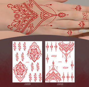 Waterproof Temporary Tattoo Henna RED Sticker Fake Lace Tattoo Body Hand Arm