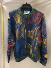 Coogi Mens Blue Yellow Green Cotton Crew Neck Pullover Sweater Size Large