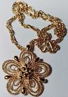 Monet Flower Pendant On Rope Chain Necklace Signed Vintage Gold Tone 17