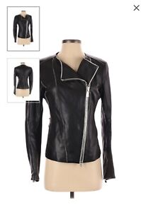 $650 Escada Sport Biker Leather Women's Black Jacket SZ 38