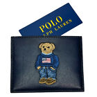 Polo Bear Ralph Lauren Embroidered Leather Wallet Slim Card Case Navy Blue $125
