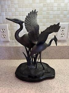 New ListingEgret Crane Heron Bird  In Marsh Bronze  Sculpture Figurine with Wood Base