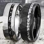 Tungsten Men's Ring Black or Silver Brushed Faceted Meteorite Wedding Band