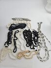 Estate Vintage Lot Of 12 Black And White Beads Mixed Materials