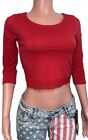 Red Wine L Lace Trim Crop Top Tee Casual Party Festival Beach Event S/S Stretch
