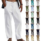 Mens Summer Cotton Linen Loose Long Pants Casual Baggy Beach Buttoms Trousers US