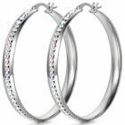 Silver Stainless Steel Huggie CZ Large Circle Hoop Earrings Women's Jewelry